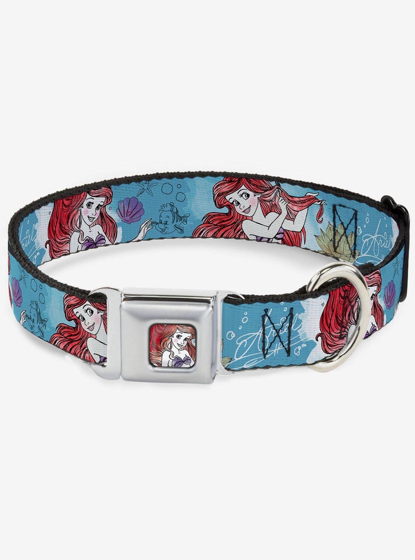 Disney The Little Mermaid Ariel Sketch Poses Seatbelt Buckle Dog Collar, BLUE, hi-res