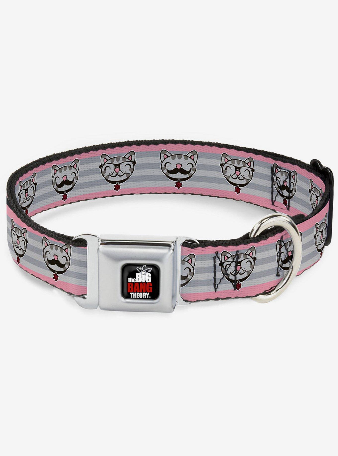 The Big Bang Theory Soft Kitty Nerd Mustacho Expressions Seatbelt Buckle Dog Collar, GREY, hi-res