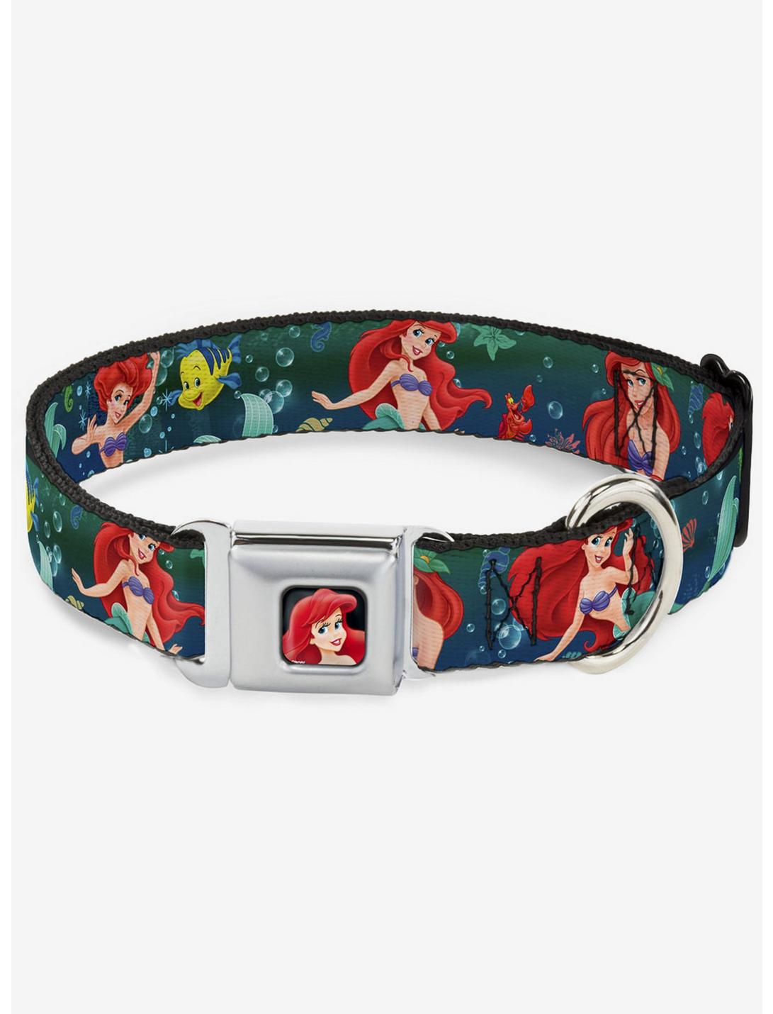Disney The Little Mermaid Ariel Poses Flounder Seatbelt Buckle Dog Collar, GREEN, hi-res