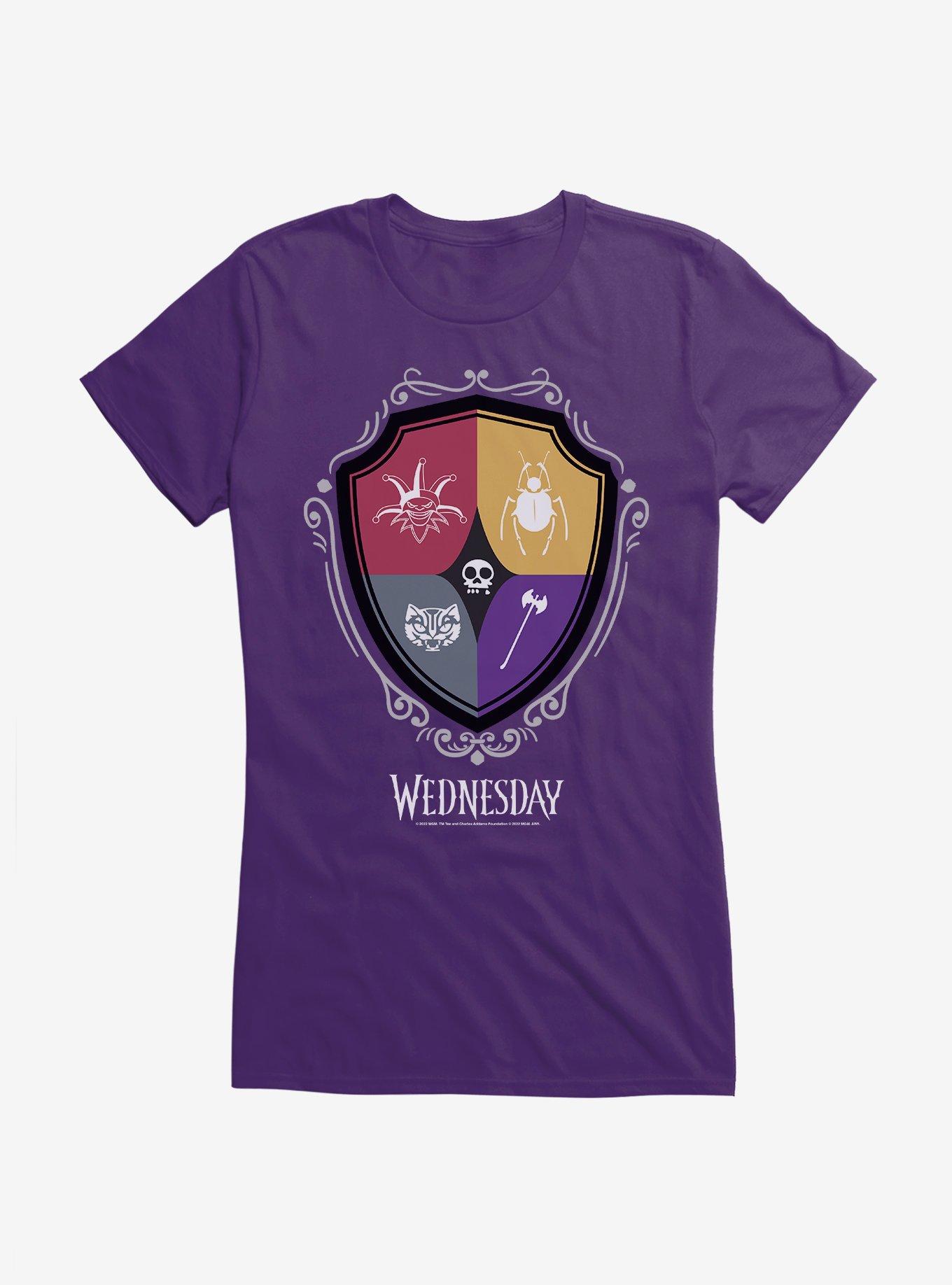 Wednesday Nevermore Academy Crest Icons Girls T-Shirt, , hi-res