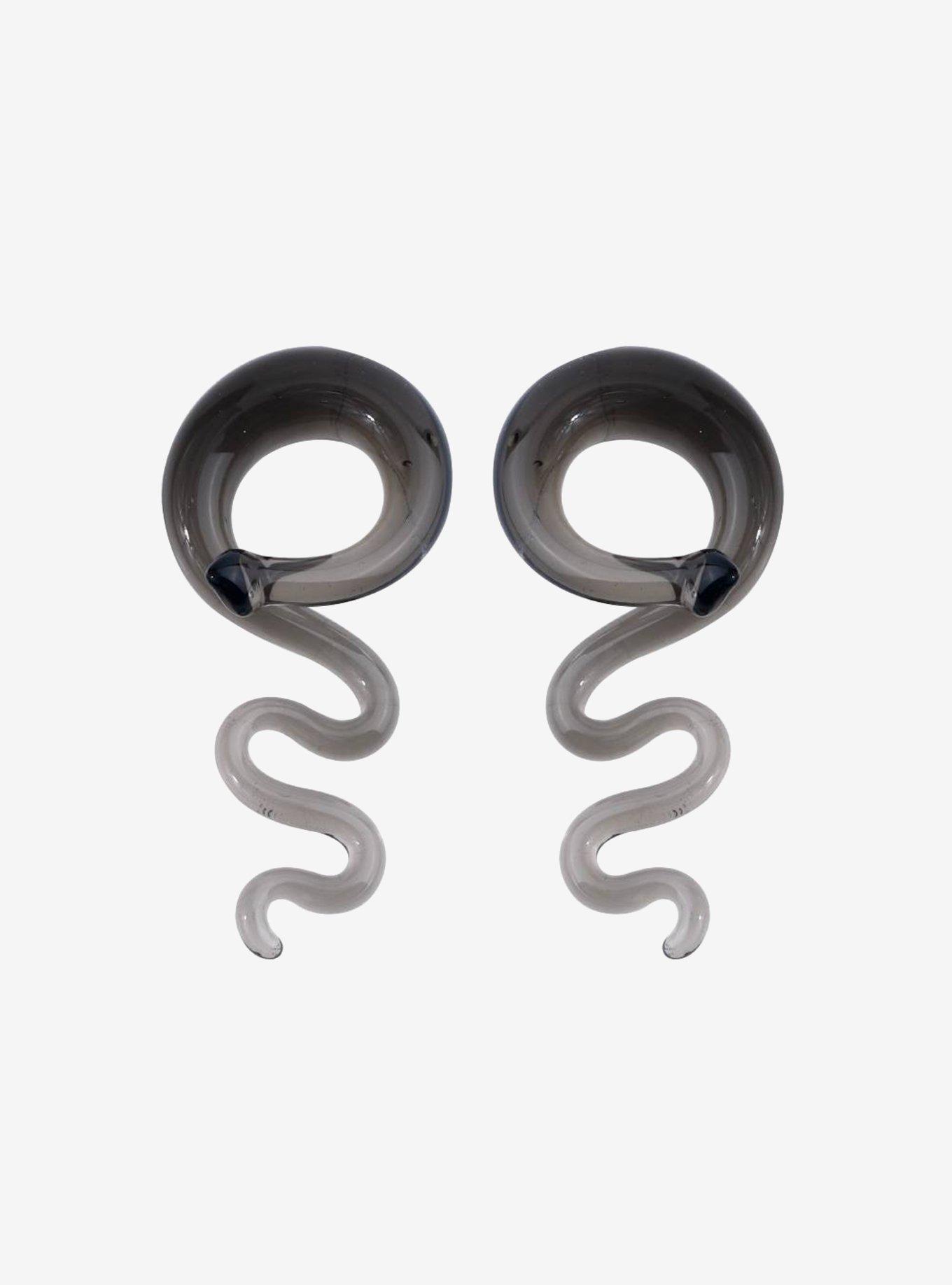 Glass Smoke Grey Swirl Hanger Taper Plug 2 Pack, SILVER, hi-res