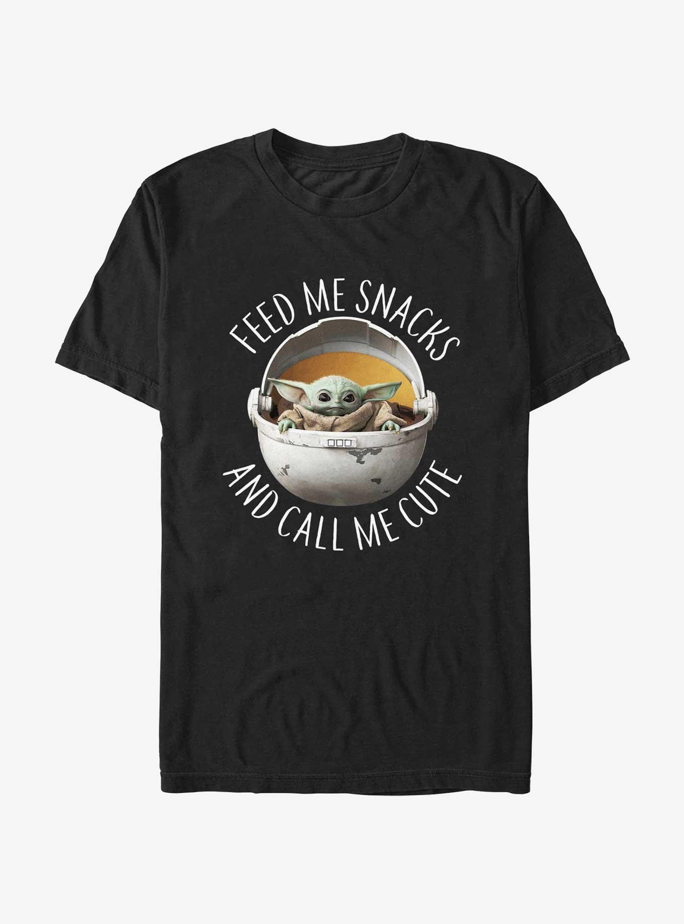 Star Wars The Mandalorian Feed Me Snacks and Call Me Cute T-Shirt, BLACK, hi-res