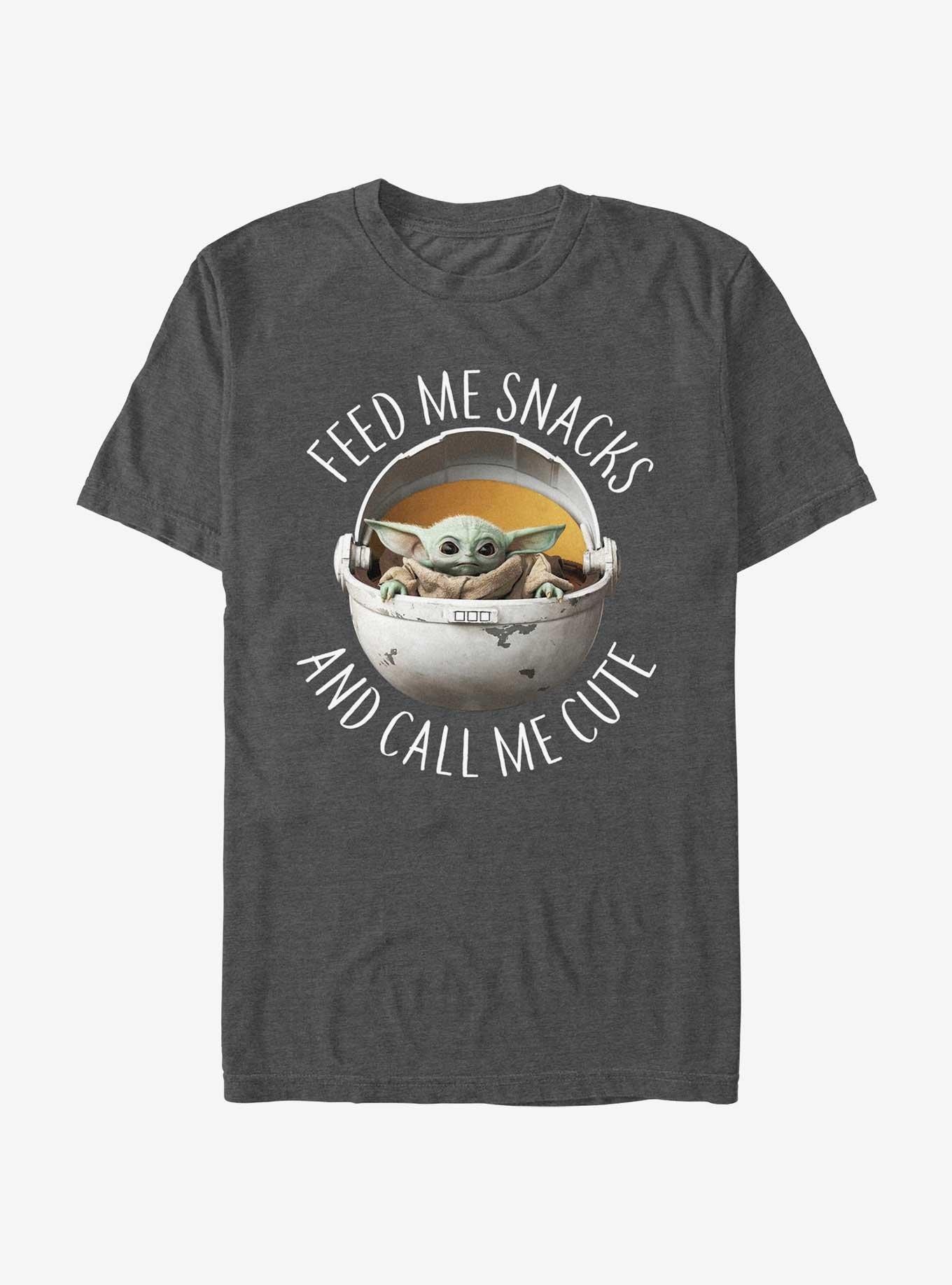 Star Wars The Mandalorian Feed Me Snacks T-Shirt, CHAR HTR, hi-res