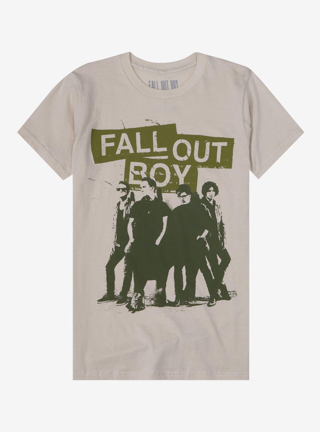 Fall Out Boy Distressed Group Boyfriend Fit Girls T-Shirt, BEIGE, hi-res