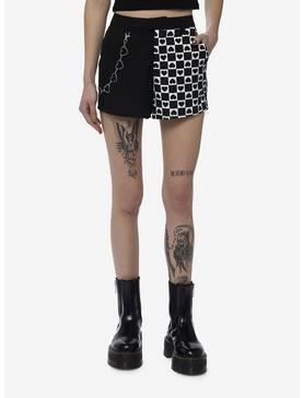 Black & White Checkered Split Chain Shorts, , hi-res