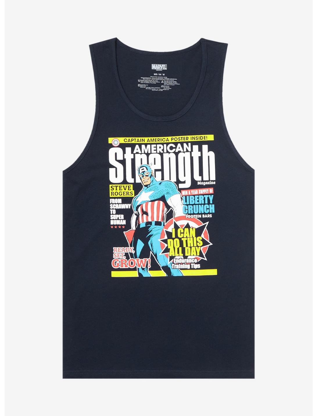 Marvel Captain America Fitness Magazine Tank Top - BoxLunch Exclusive, NAVY, hi-res