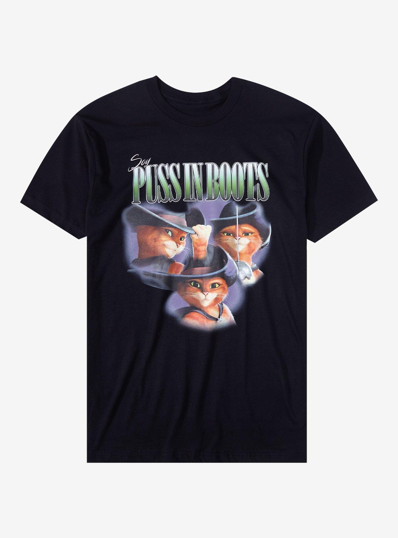 Puss in Boots Retro Portrait T-Shirt - BoxLunch Exclusive, BLACK, hi-res