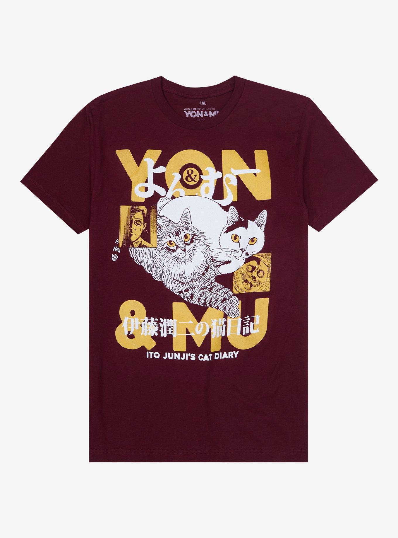 Junji Ito&rsquo;s Cat Diary Yon & Mu Portrait T-Shirt - BoxLunch Exclusive, BURGUNDY, hi-res