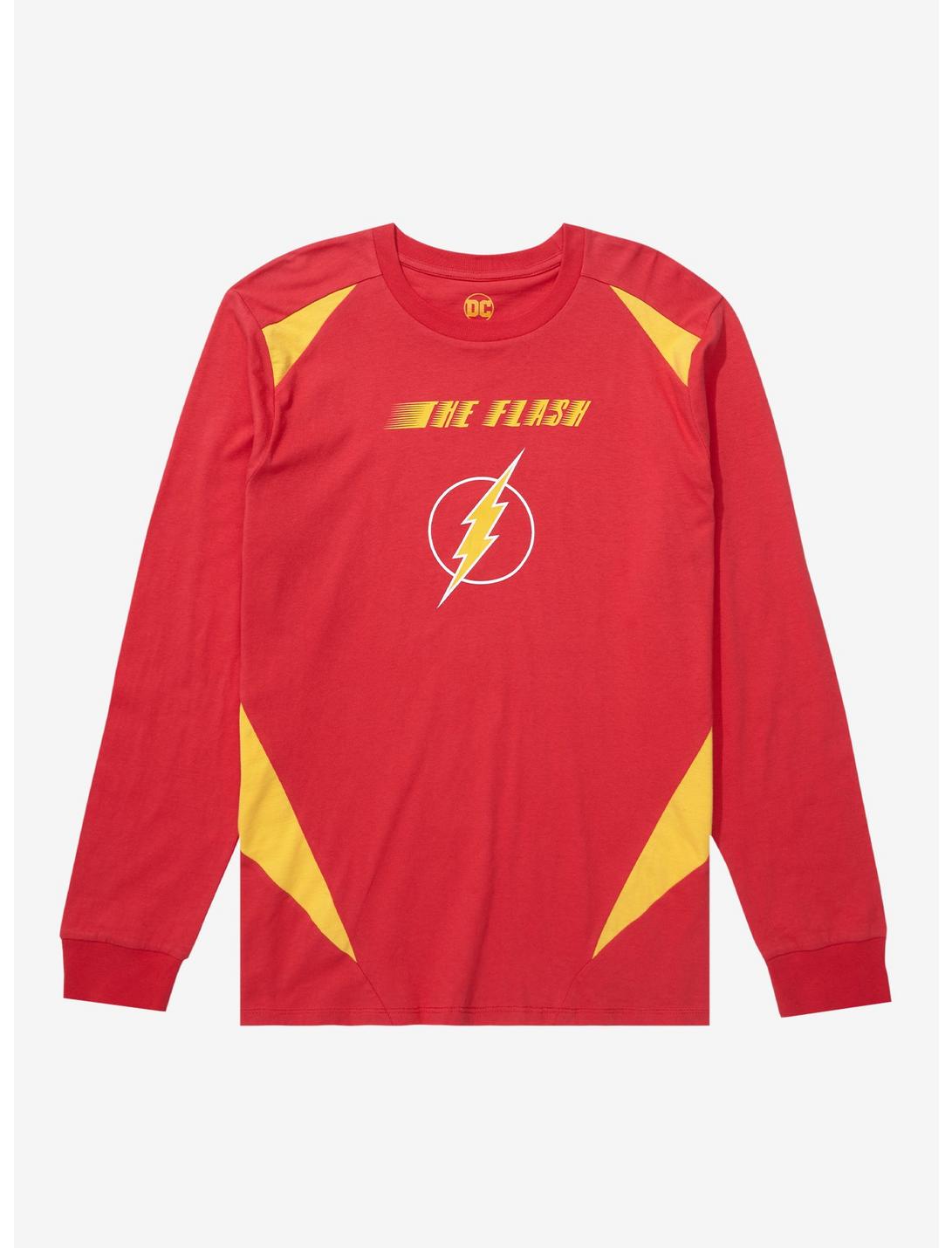 DC Comics The Flash Colorblock Panel Long Sleeve T-Shirt - BoxLunch Exclusive, RED, hi-res