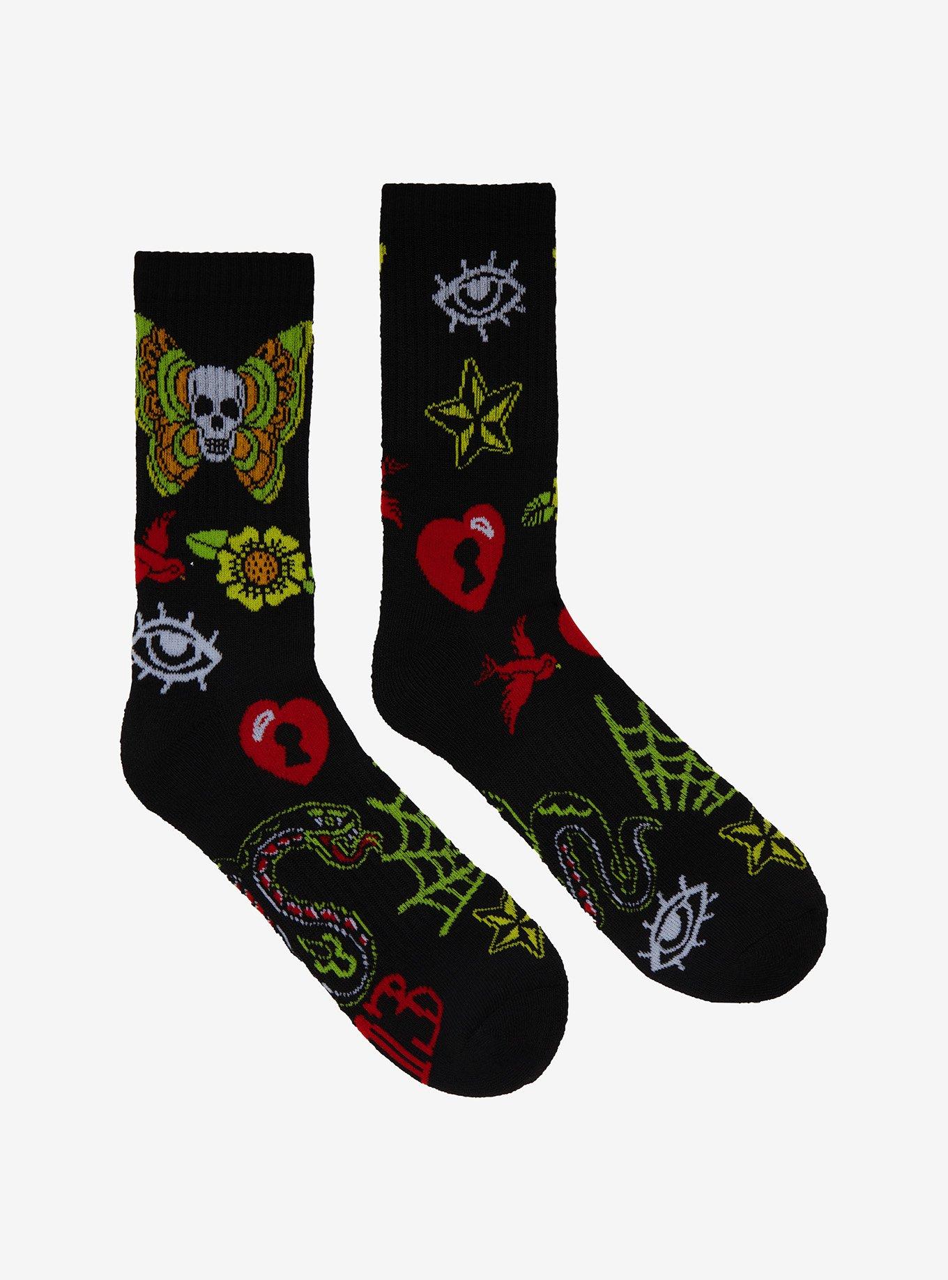 Dark Tattoo Art Crew Socks, , hi-res