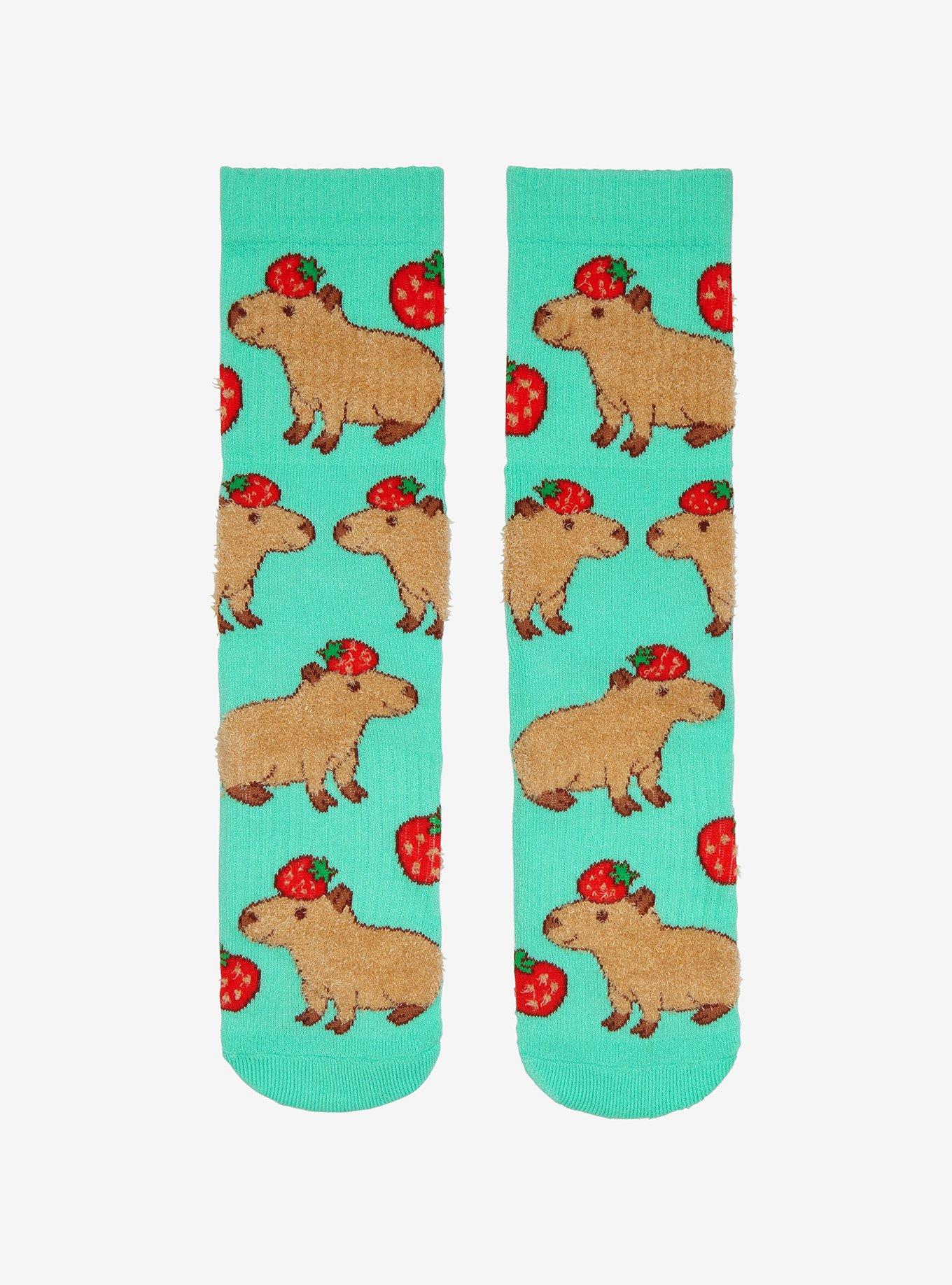 Strawberry Capybara Crew Socks, , hi-res