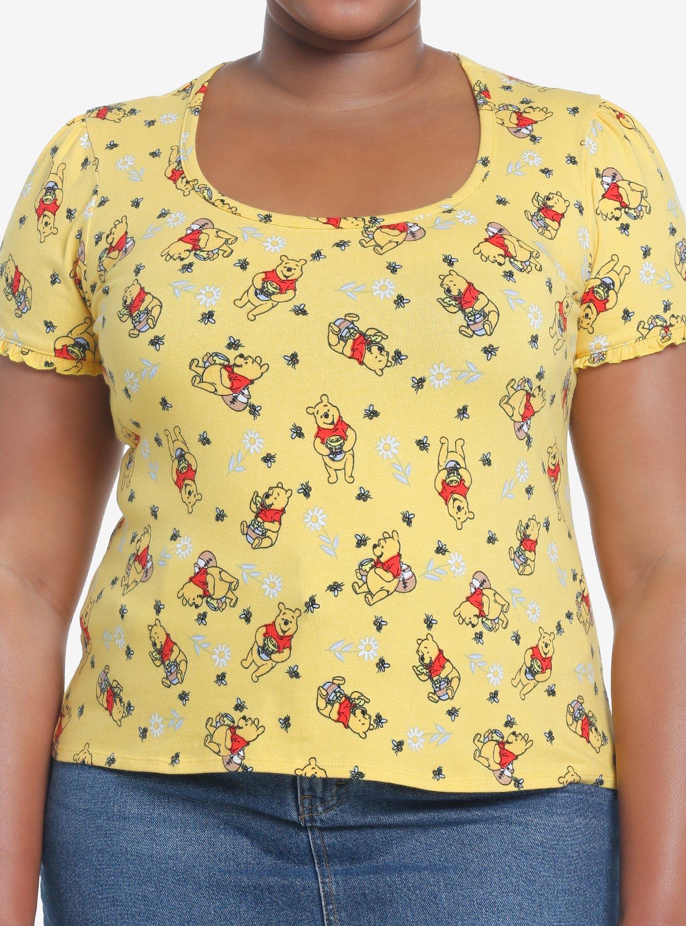 Disney Winnie The Pooh Floral Lettuce Trim Top Plus Size, MULTI, hi-res