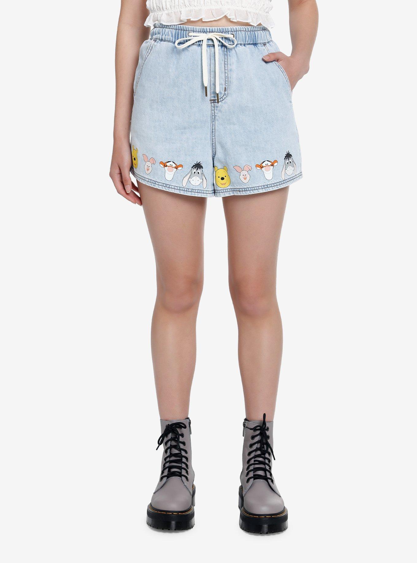 Disney Winnie The Pooh Faces Drawstring Denim Shorts