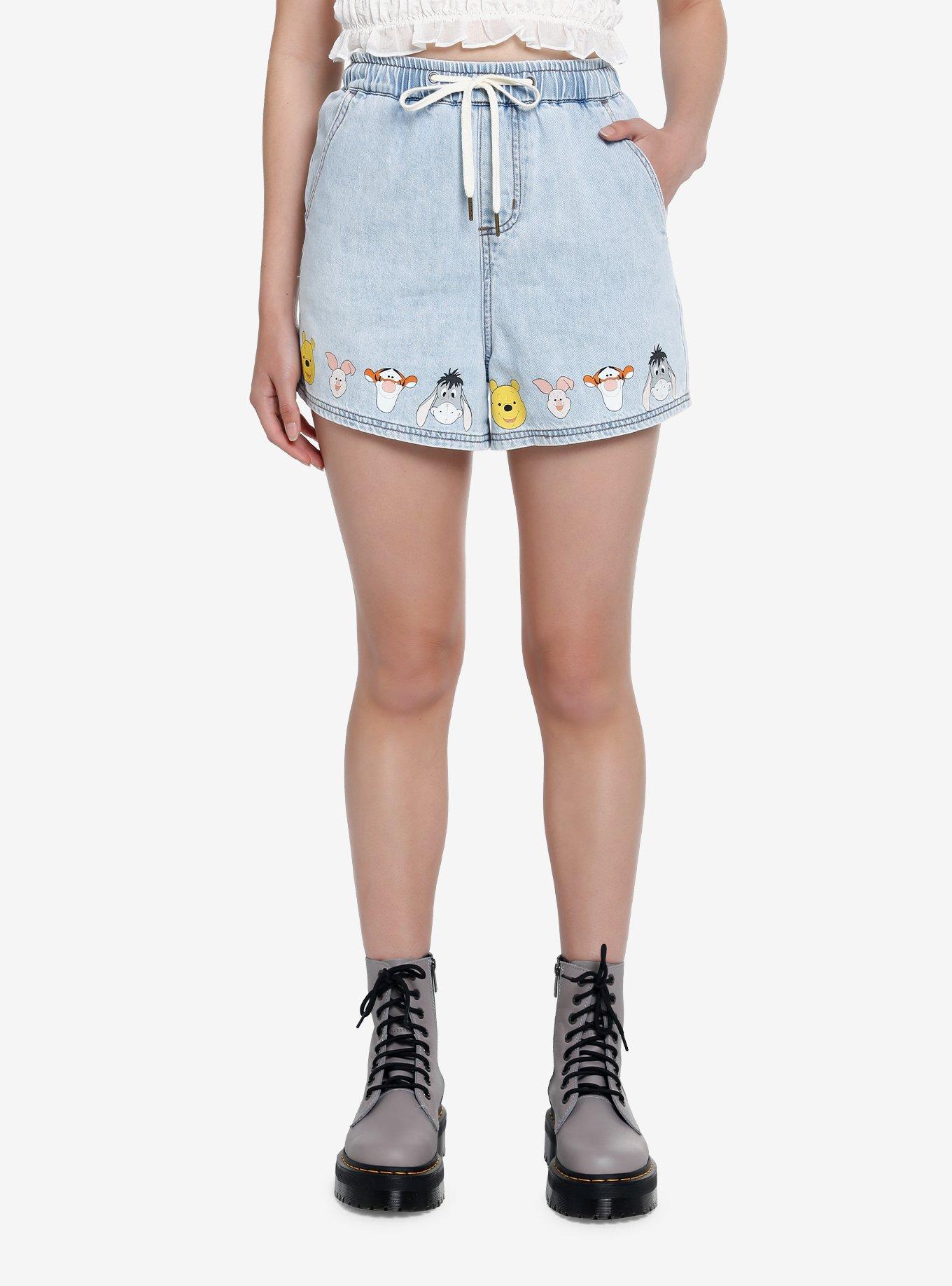 Disney Winnie The Pooh Faces Drawstring Denim Shorts, MULTI, hi-res