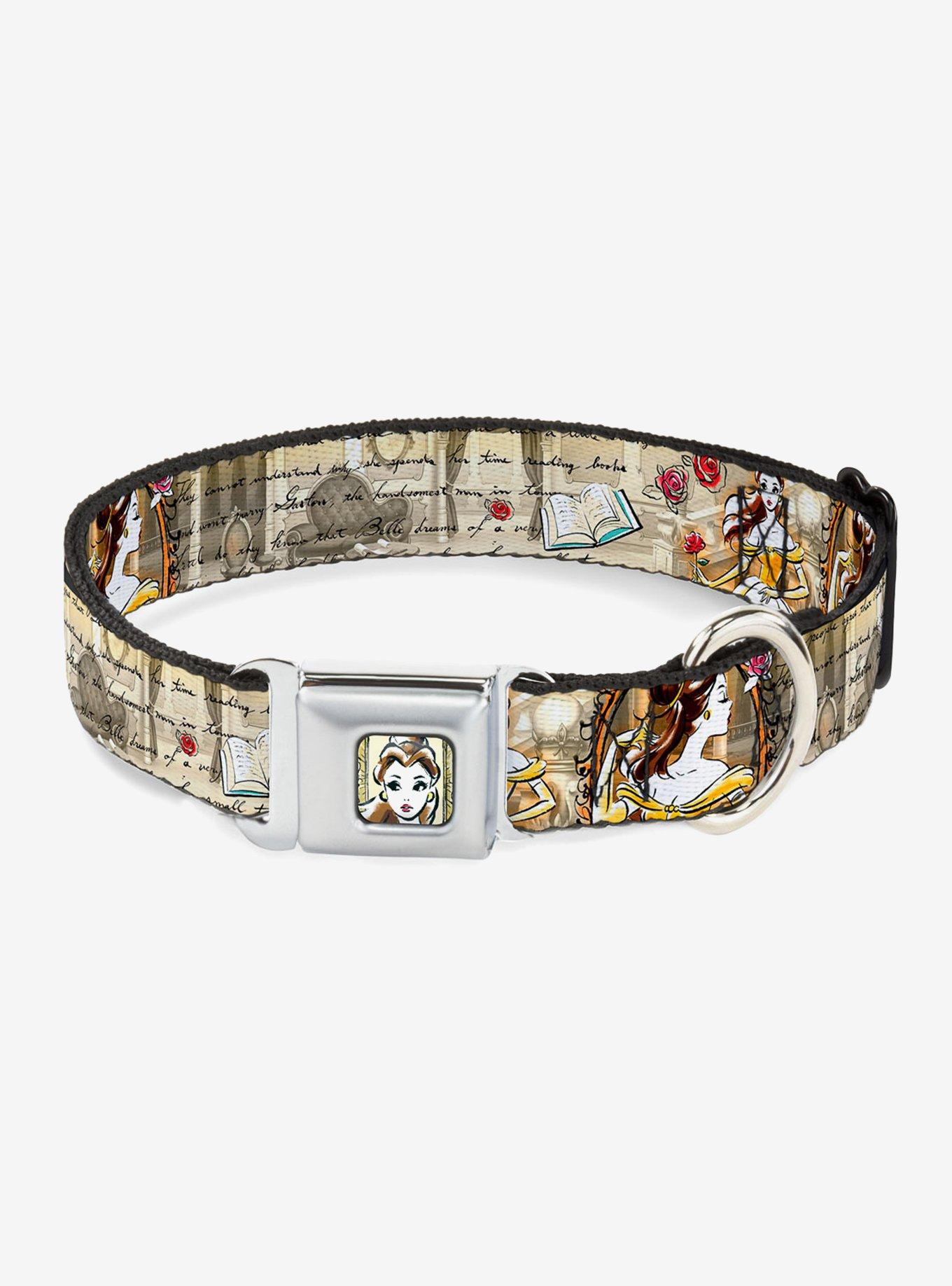 Disney Beauty And The Beast Belle Sketch Poses Seatbelt Buckle Dog Collar, MULTICOLOR, hi-res
