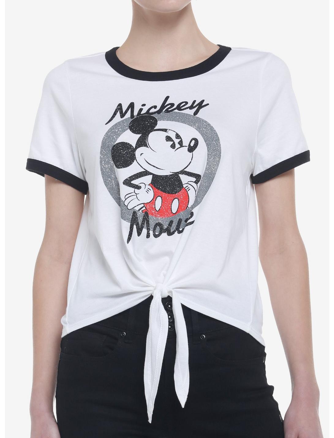 Disney Mickey Mouse Tie-Front Ringer T-Shirt, BRIGHT WHITE, hi-res