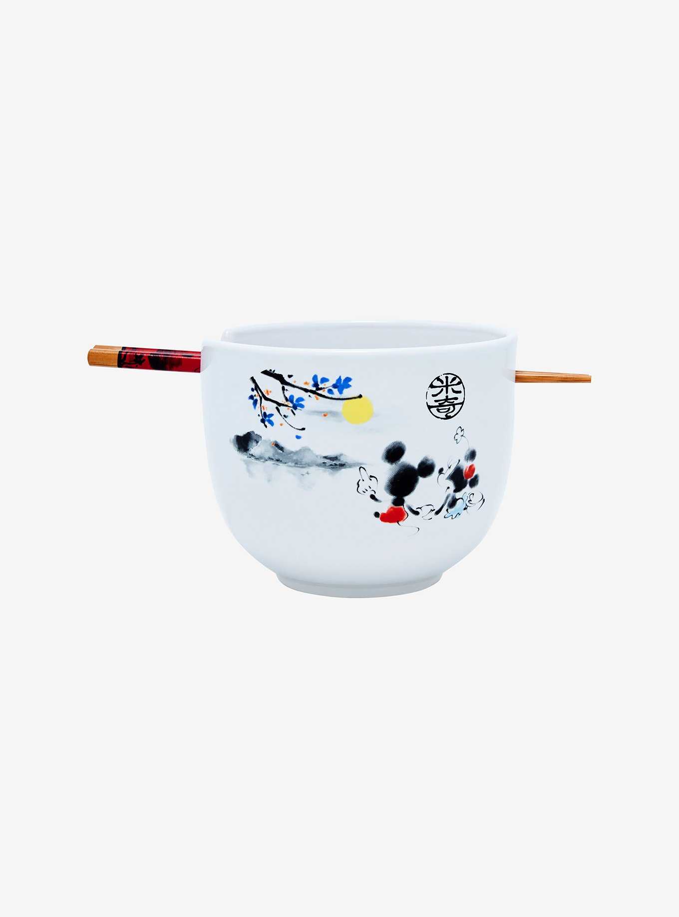 Disney Mickey & Minnie Watercolor Portrait Ramen Bowl with Chopsticks, , hi-res