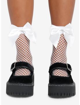 White Bow Fishnet Ankle Socks, , hi-res