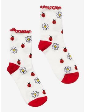 Lady Bug Flower Ankle Socks, , hi-res