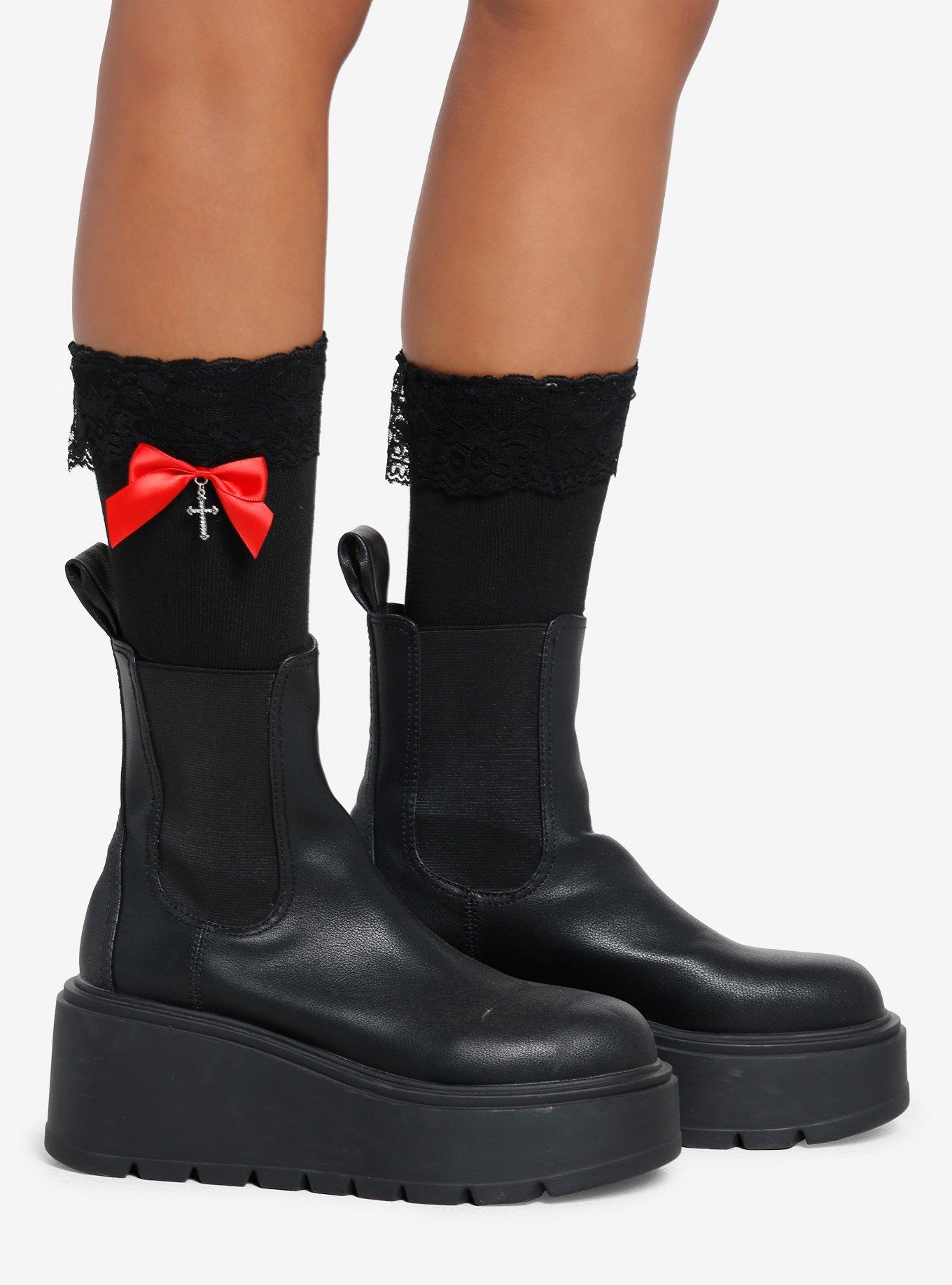 Red Bow Cross Charm Crew Socks, , hi-res