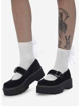 White Satin Ribbon Ankle Socks, , hi-res