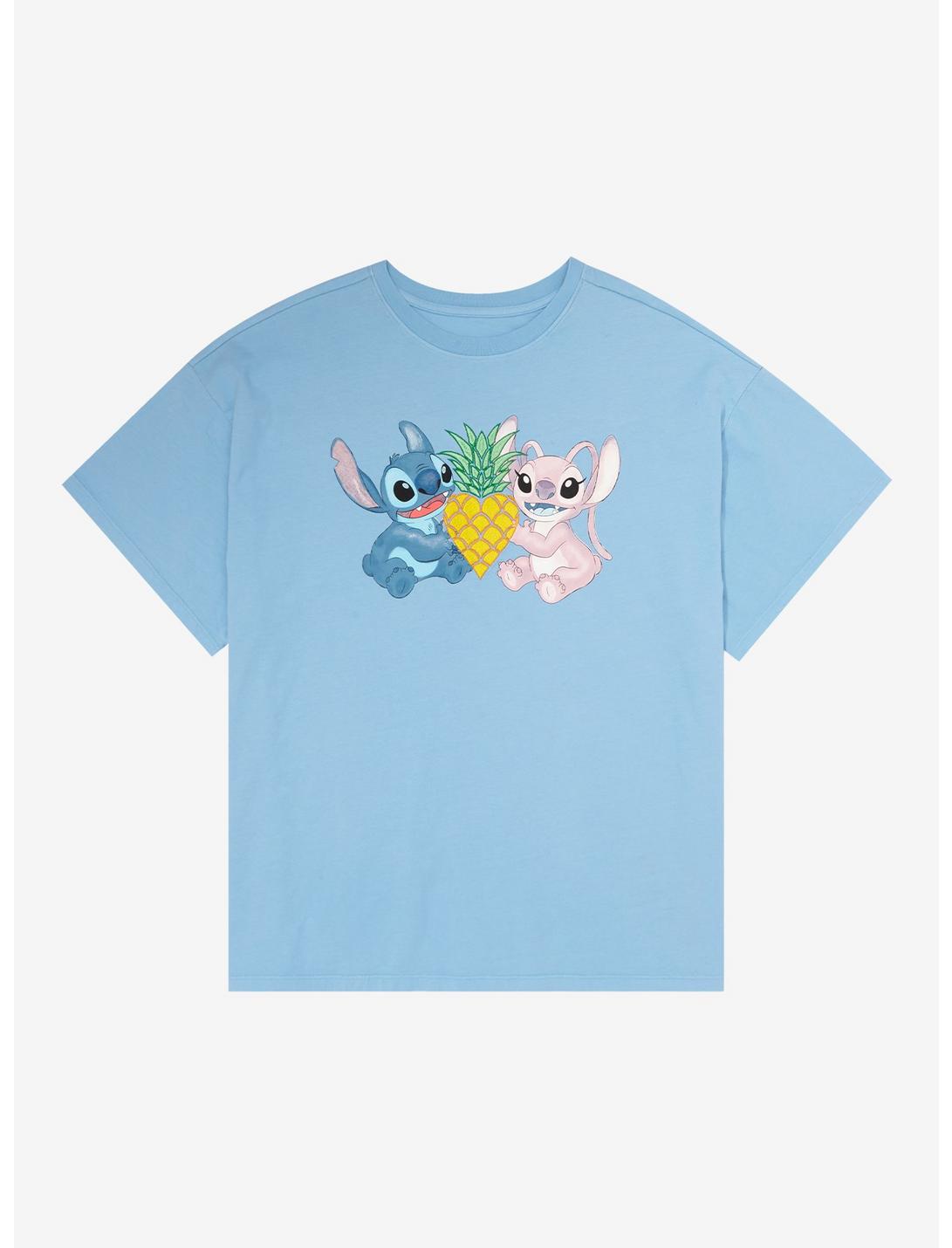 Disney Lilo & Stitch: The Series Angel & Stitch Pineapple Heart Women's Plus Size T-Shirt - BoxLunch Exclusive, LIGHT BLUE, hi-res