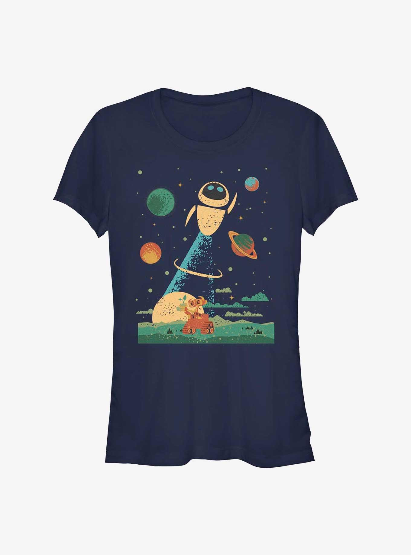 Disney Pixar Wall-E Eve and Wall-E Space Poster Girls T-Shirt, NAVY, hi-res