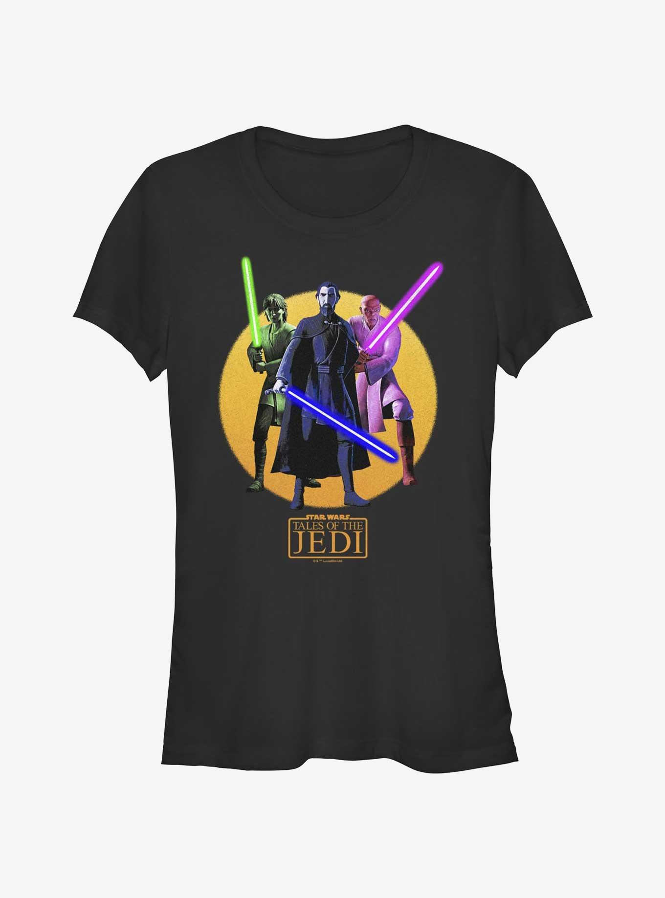 Star Wars: Tales of the Jedi Count Dooku, Qui-Gon Jinn, and Mace Windu Girls T-Shirt, BLACK, hi-res