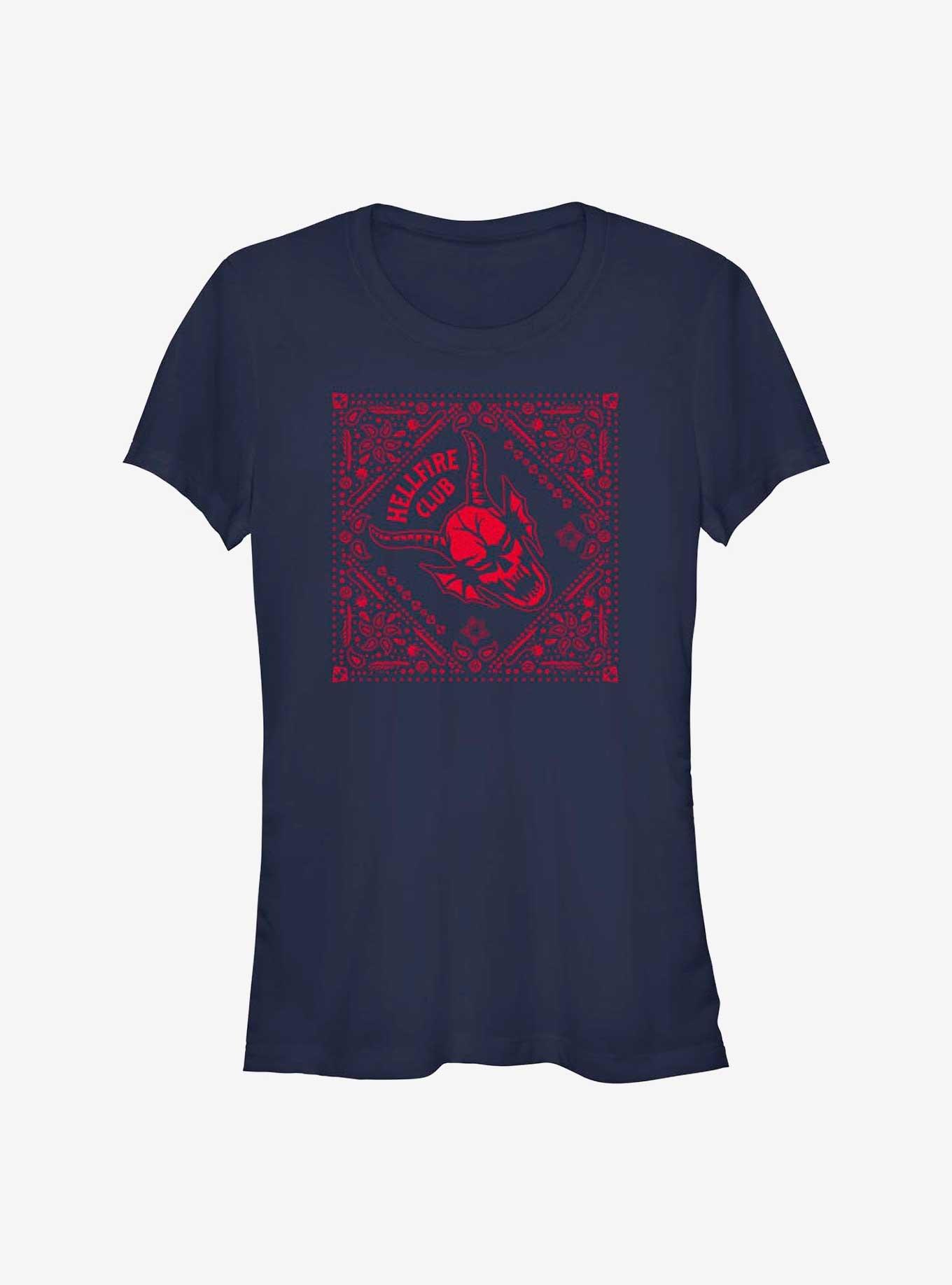 Stranger Things Hellfire Club Pattern Girls T-Shirt, NAVY, hi-res