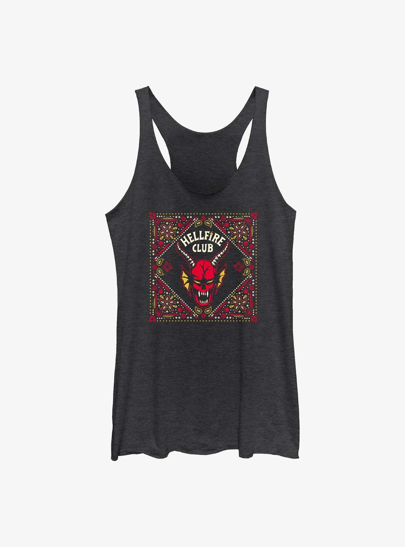 Stranger Things Hellfire Club Pattern Girls Tank, BLK HTR, hi-res