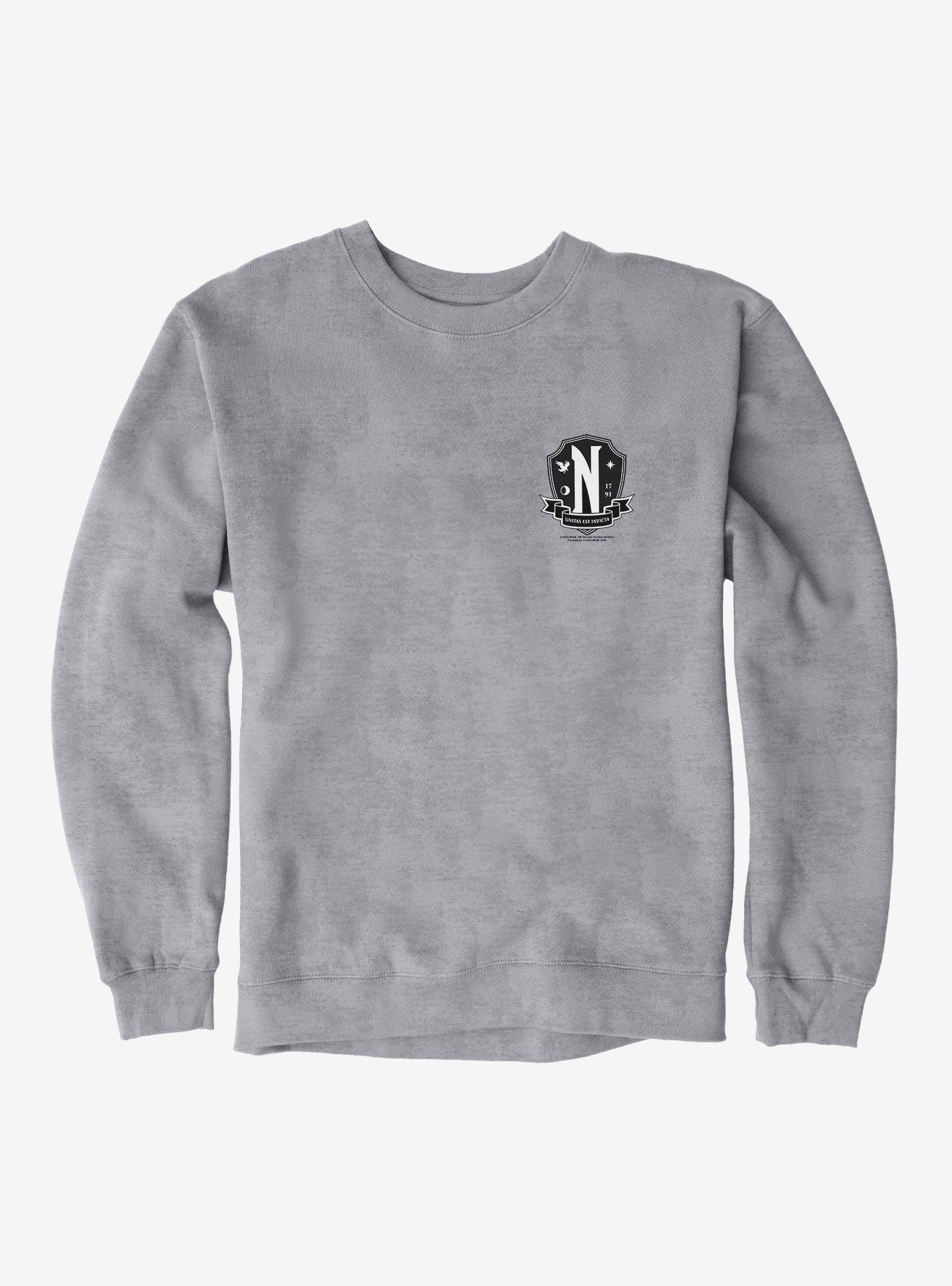 Wednesday Nevermore Academy Crest Sweatshirt, SPORT GRAY, hi-res