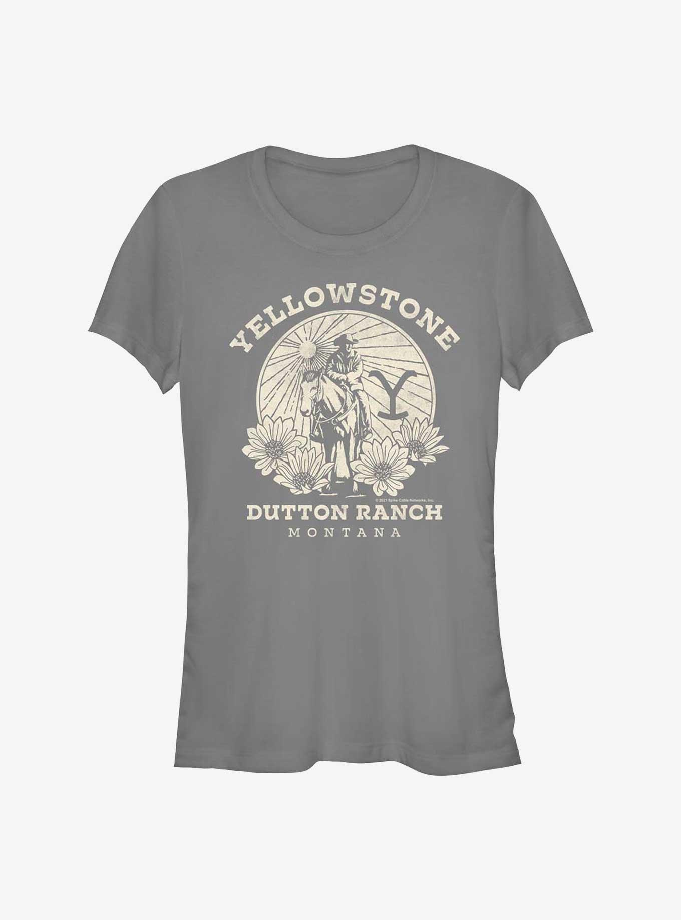 Yellowstone Sunset Cowboy Girls T-Shirt, CHARCOAL, hi-res