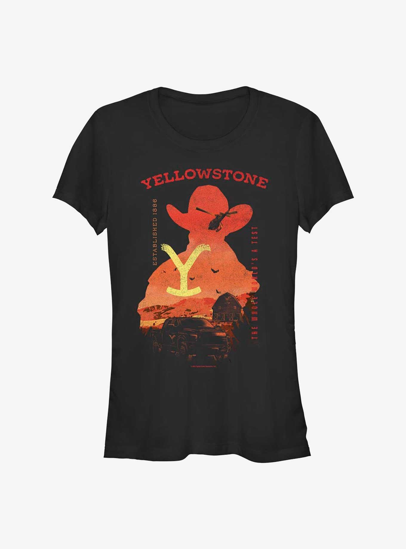 Yellowstone Sunset Cowboy Girls T-Shirt, BLACK, hi-res