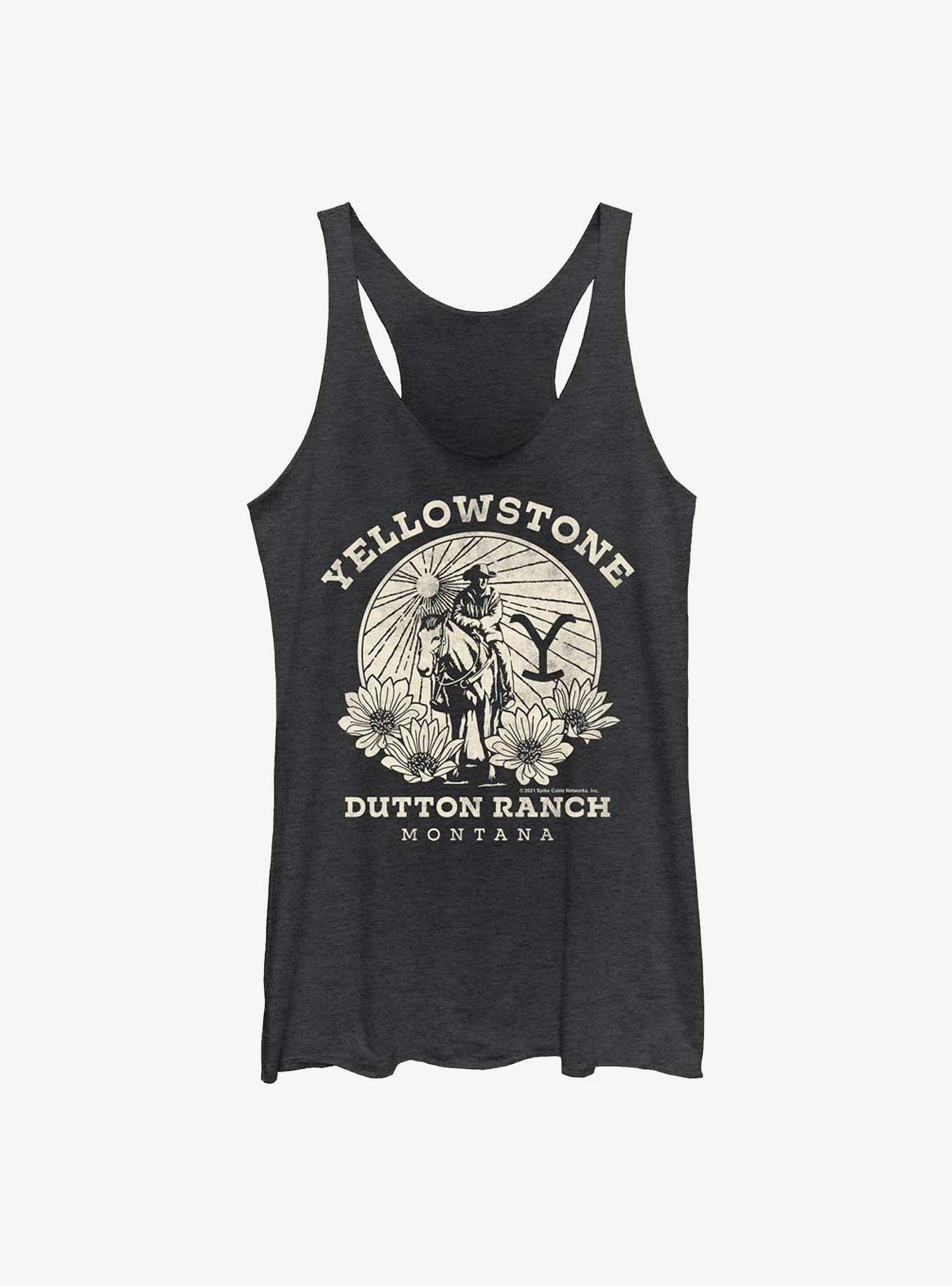 Yellowstone Sunset Cowboy Girls Tank, BLK HTR, hi-res