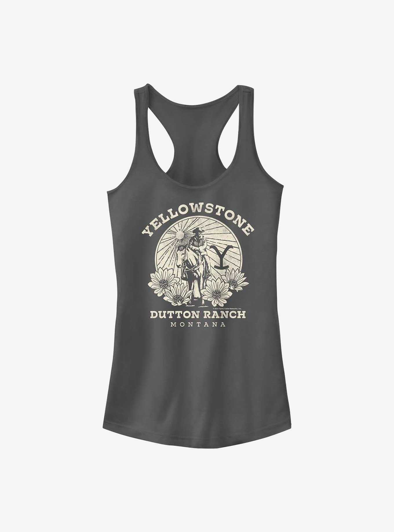 Yellowstone Sunset Cowboy Girls Tank, CHARCOAL, hi-res