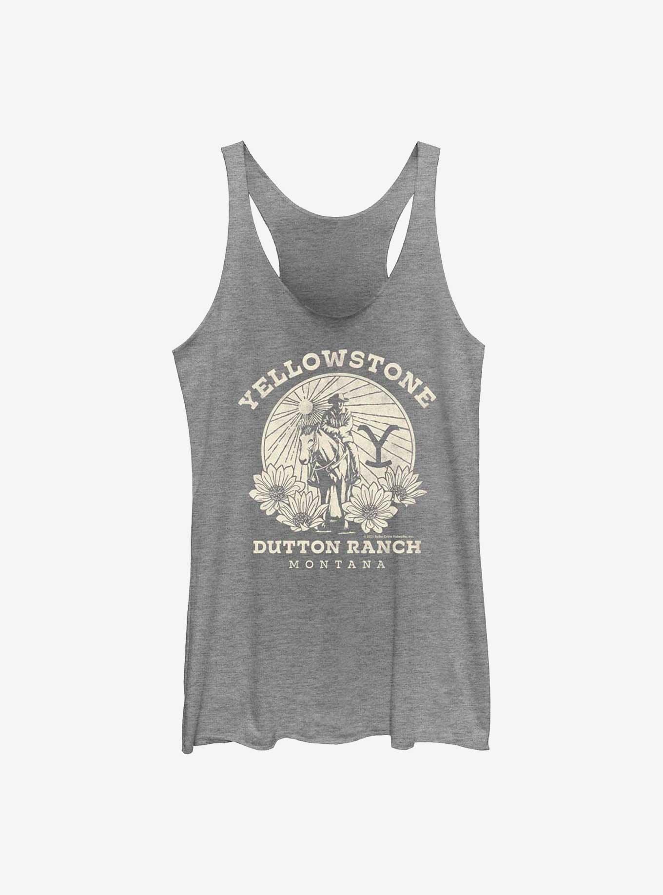 Yellowstone Sunset Cowboy Girls Tank, GRAY HTR, hi-res