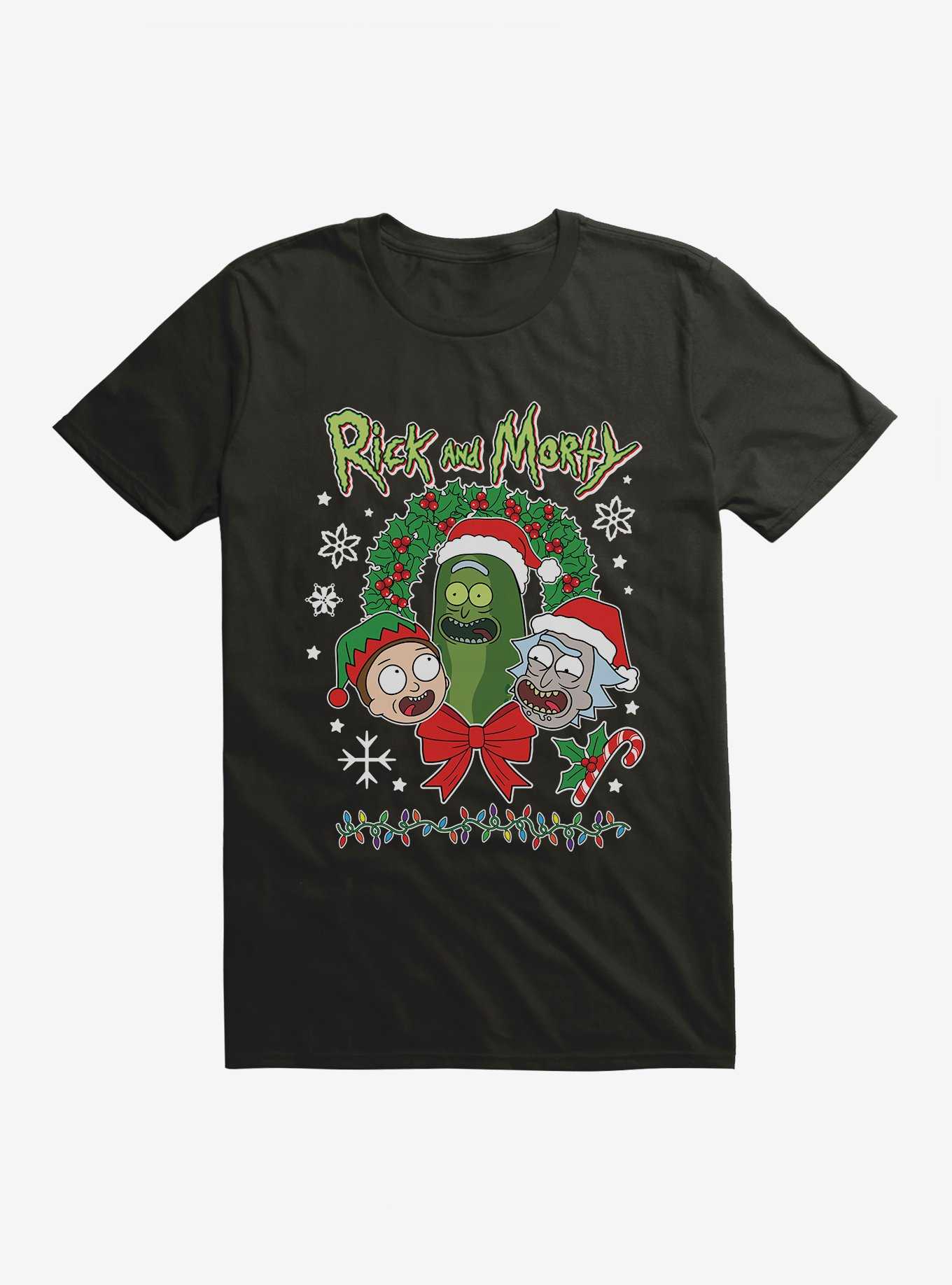 Rick And Morty Pickle Christmas Wreath T-Shirt, , hi-res