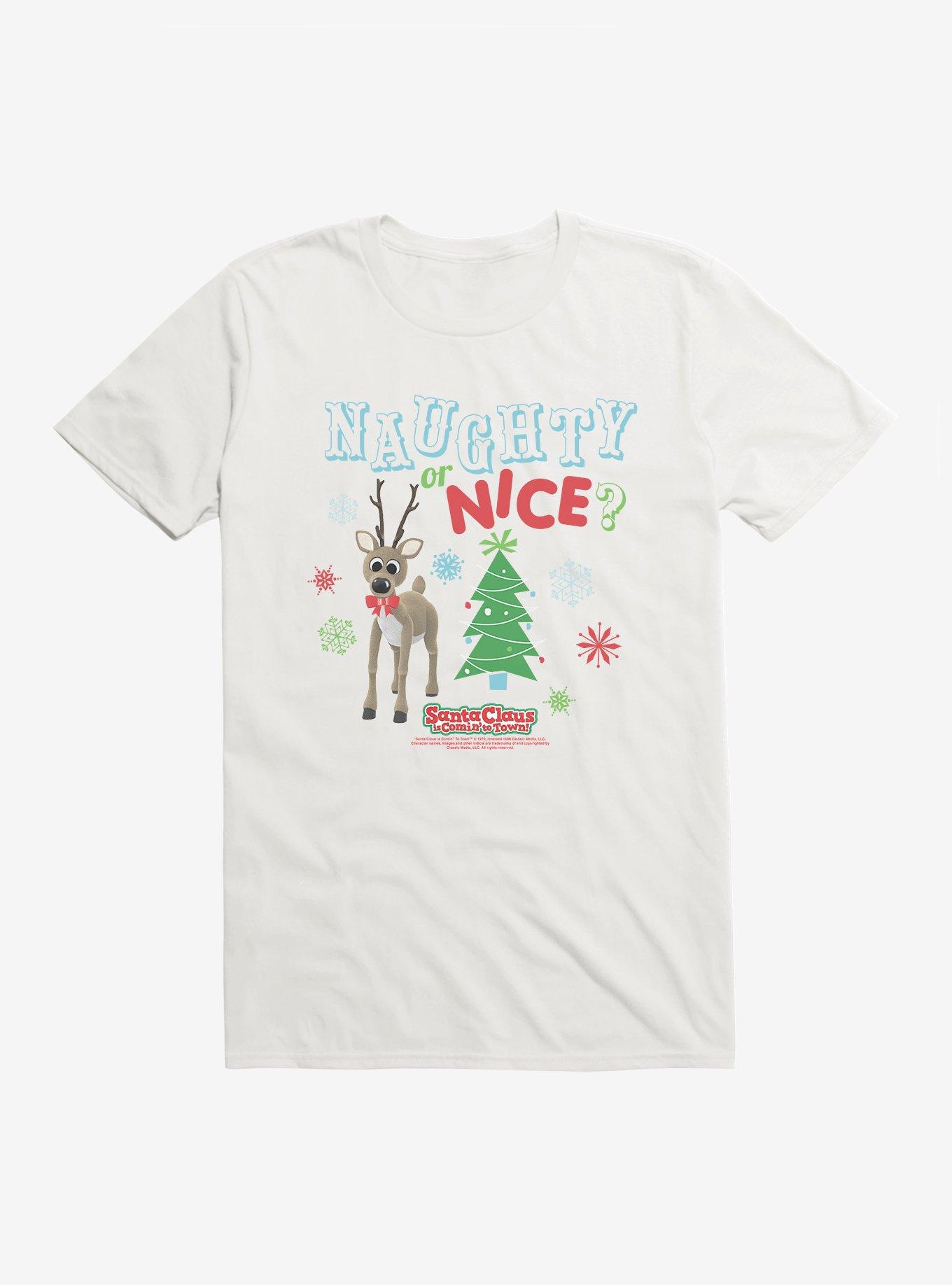 Santa Claus Is Comin' To Town! Naughty Or Nice? T-Shirt, WHITE, hi-res