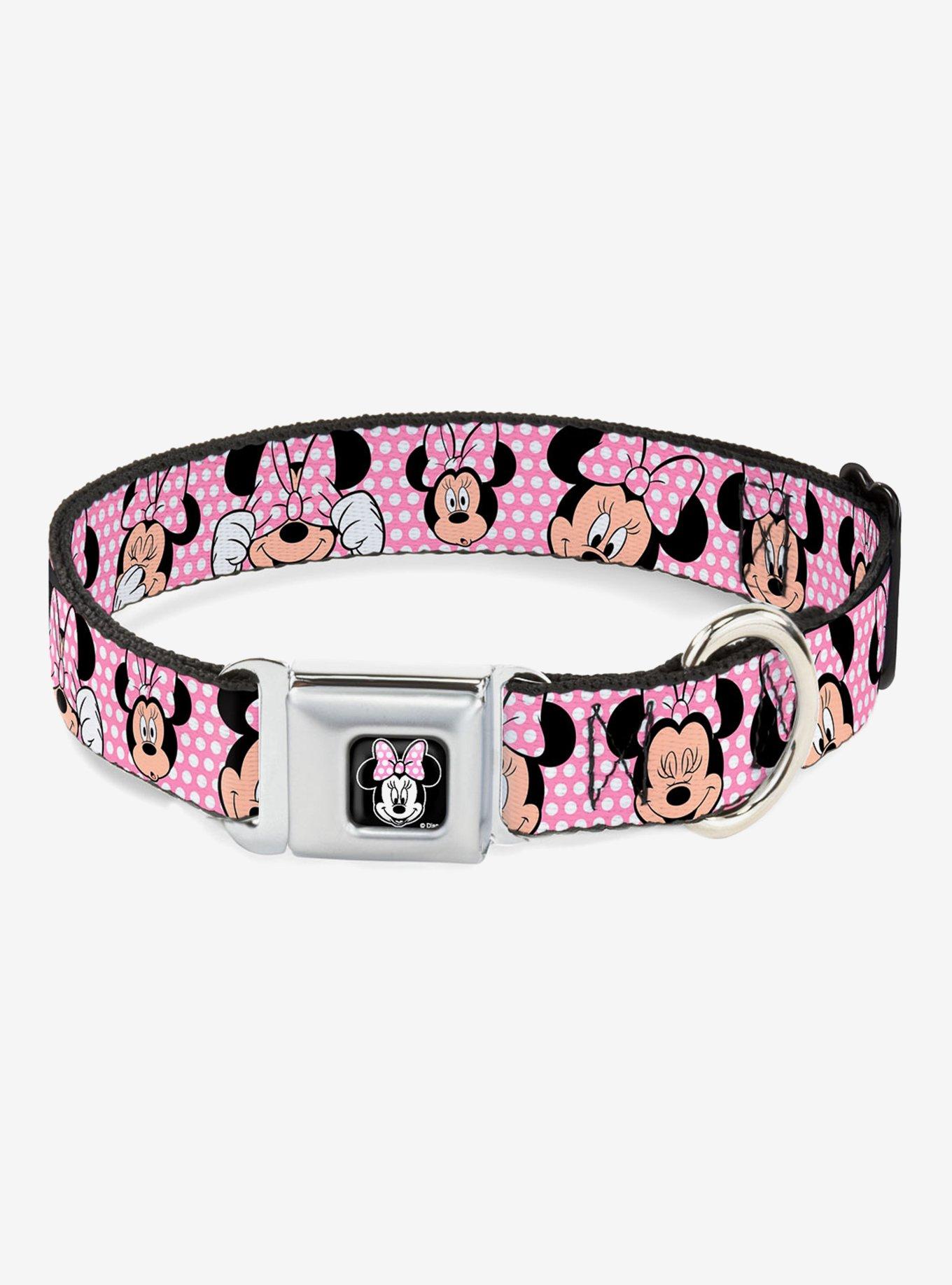 Buckle-Down Seatbelt Buckle Dog Collar-Minnie Mouse Expressions Polka Dot Pink