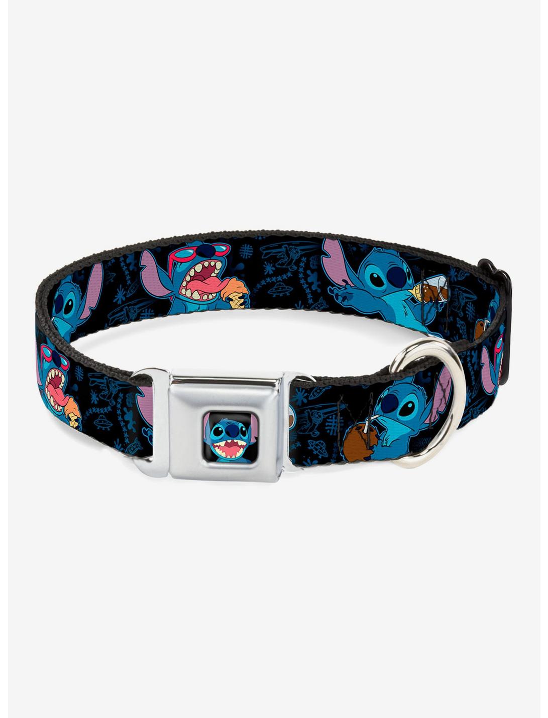 Disney Lilo & Stitch Snacking Poses Seatbelt Buckle Dog Collar, BLACK, hi-res