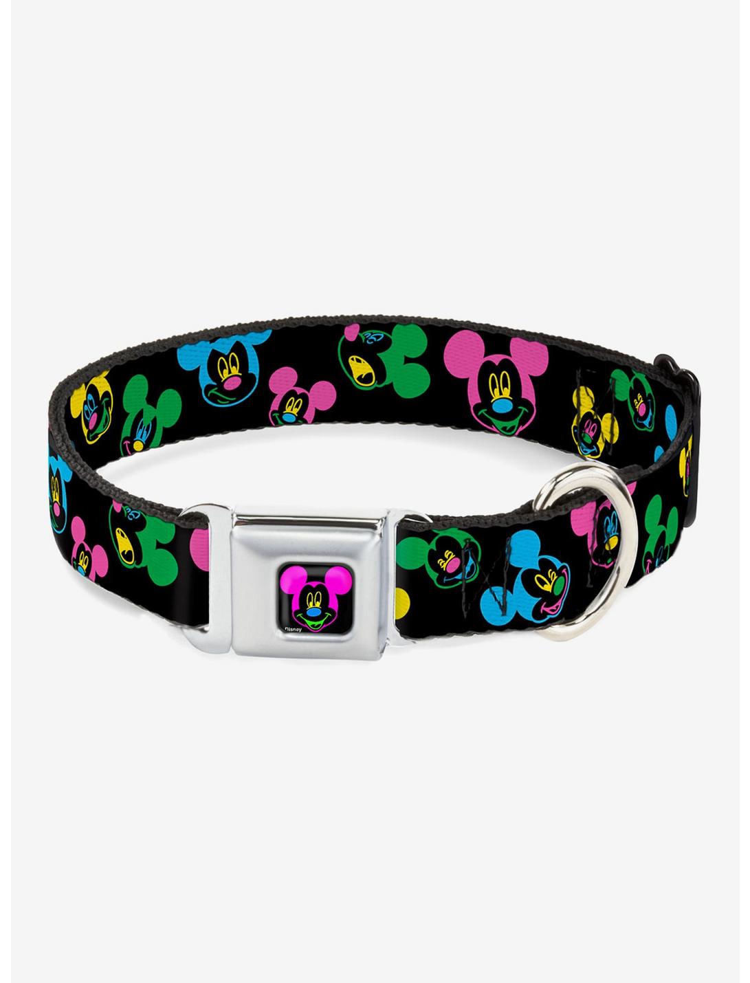 Disney Mickey Mouse Expressions Scattered Seatbelt Buckle Dog Collar, BLACK, hi-res