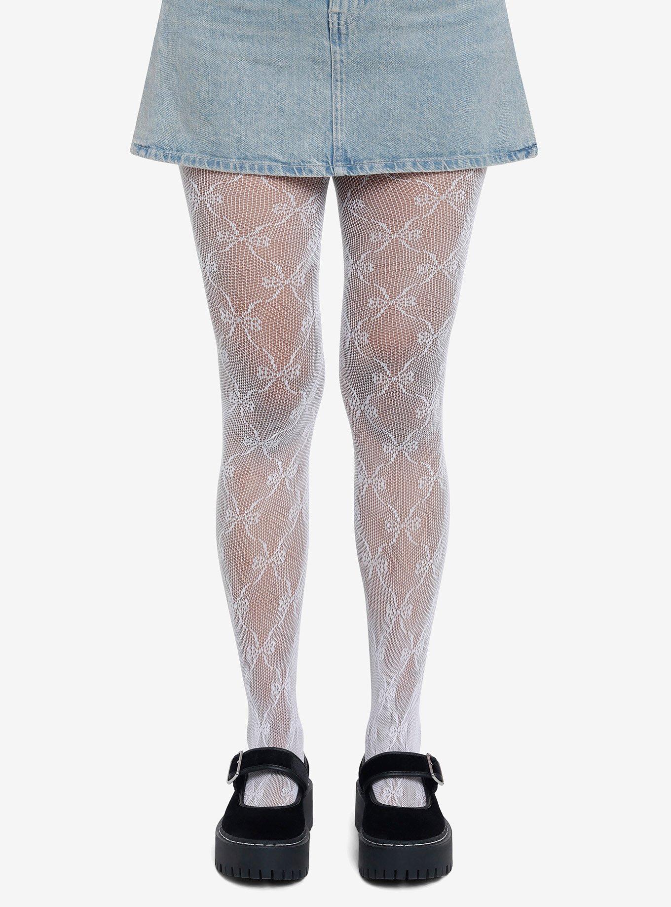 Liza Bow Fishnet Tights - White - Pritzy