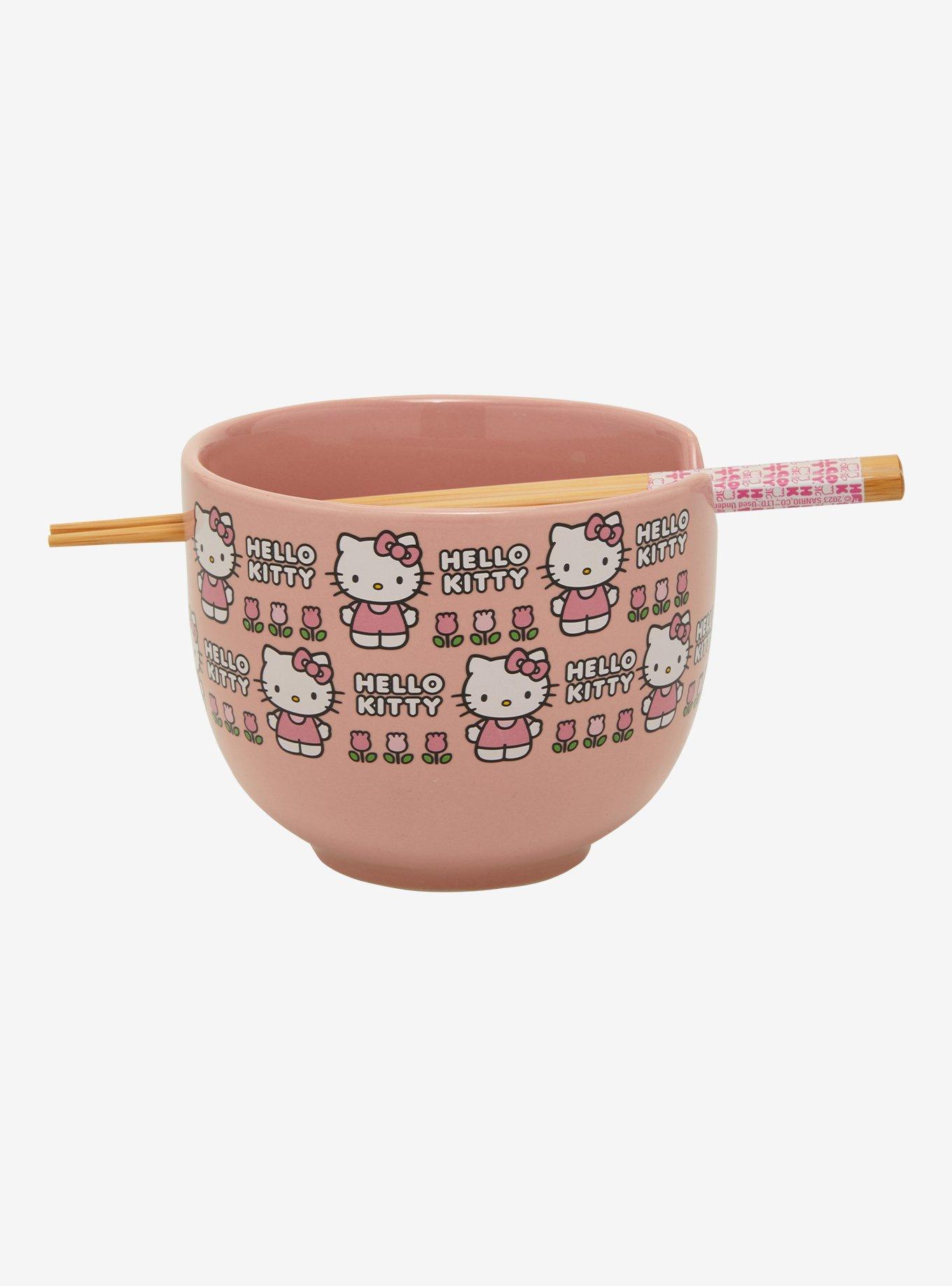 Hello Kitty Pink Flowers Ramen Bowl With Chopsticks, , hi-res
