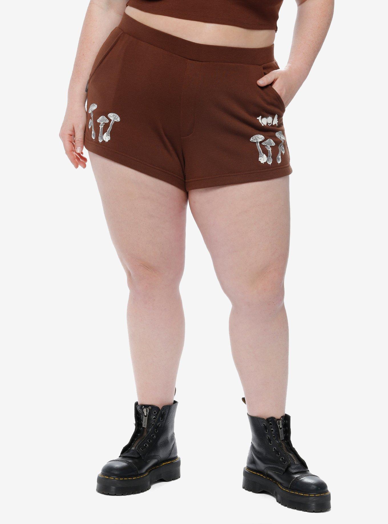 Sunfaded Haze Mushroom Girls Lounge Shorts Plus Size, BROWN, hi-res