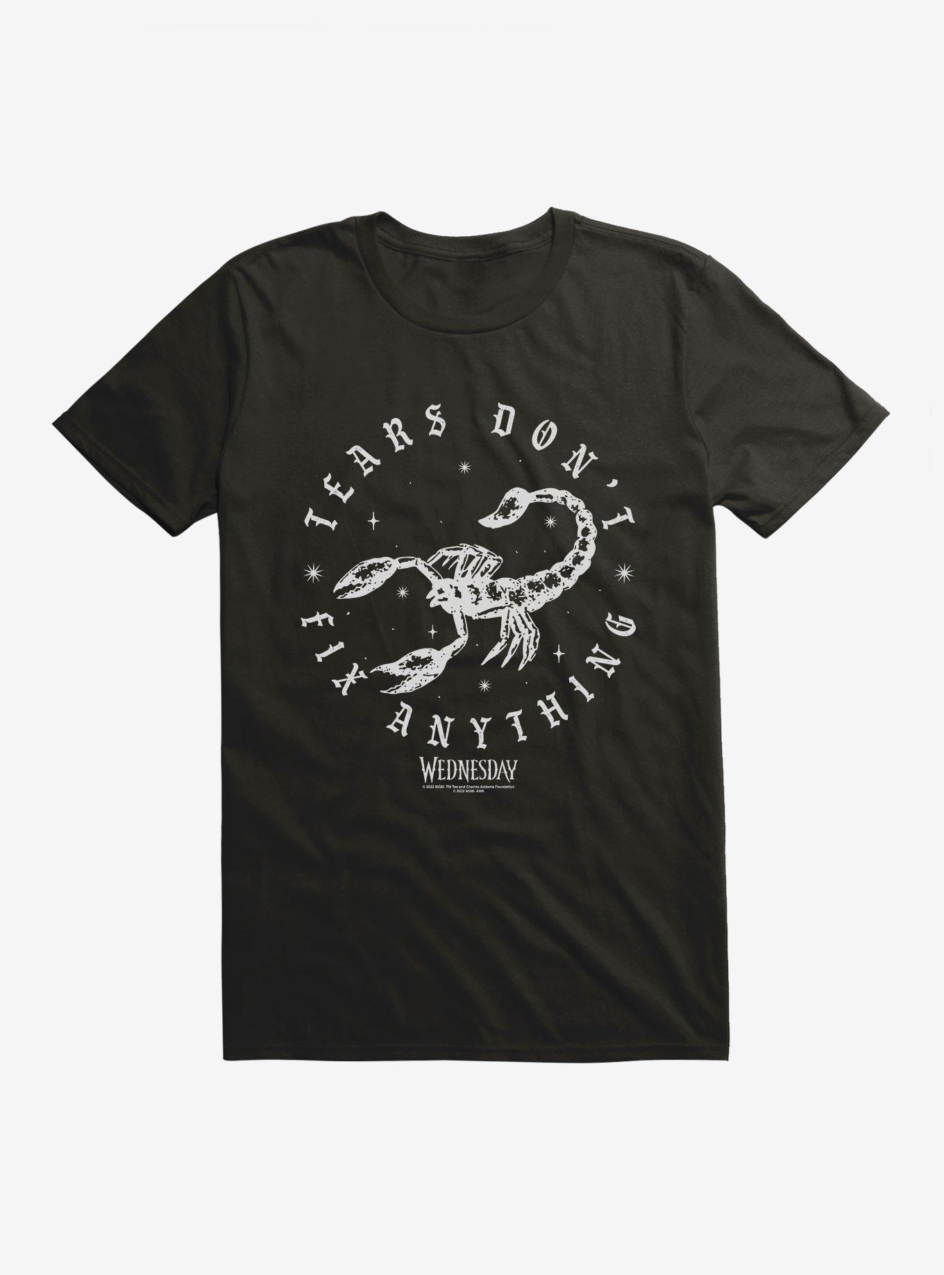 Wednesday Tears Don't Fix Anything T-Shirt, BLACK, hi-res