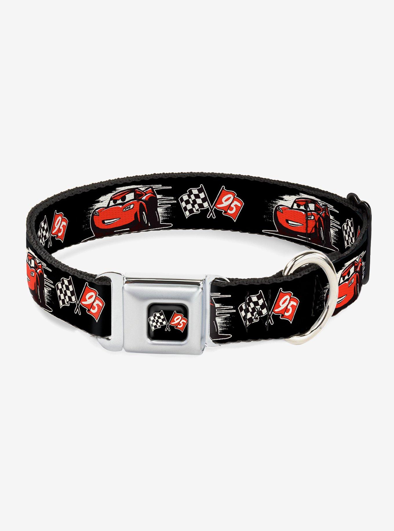 Disney Pixar Cars 3 Lightning Mcqueen Caricature Race Flag Seatbelt Buckle Dog Collar, BLACK, hi-res