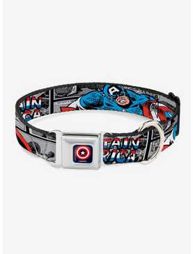 Marvel Captain America Comic Blocks Seatbelt Buckle Dog Collar, , hi-res