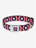 Marvel Captain America Shield Repeat Seatbelt Buckle Dog Collar, BLUE, hi-res