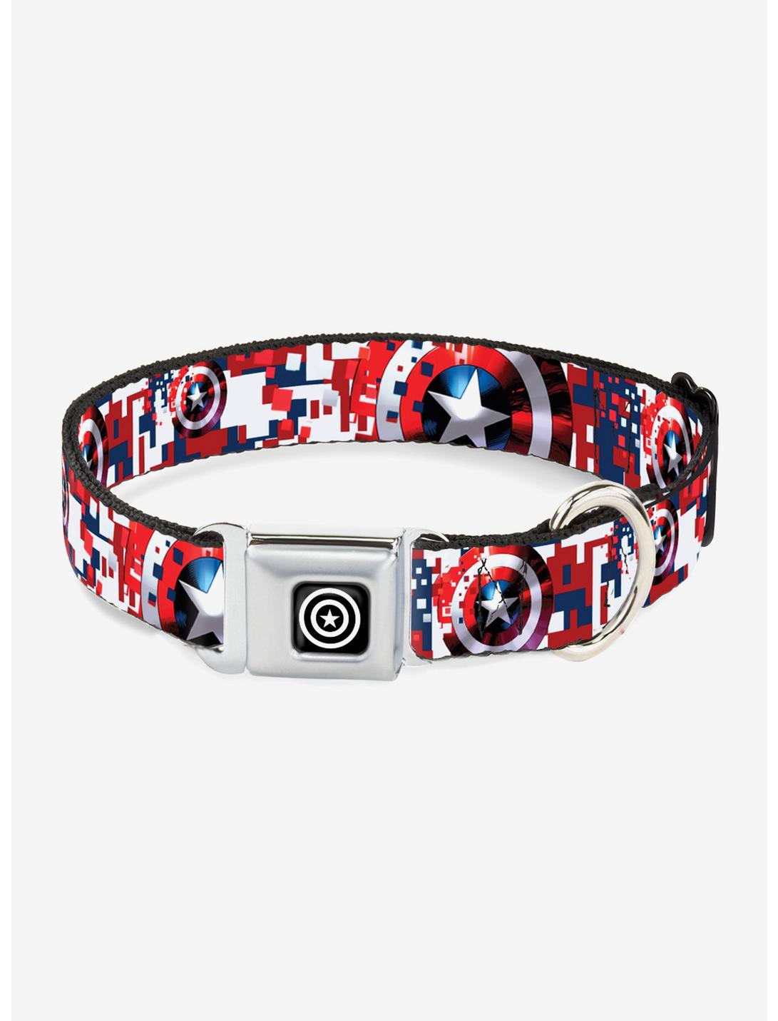 Marvel Captain America Shield Digital Camo Seatbelt Buckle Pet Collar, BLUE, hi-res