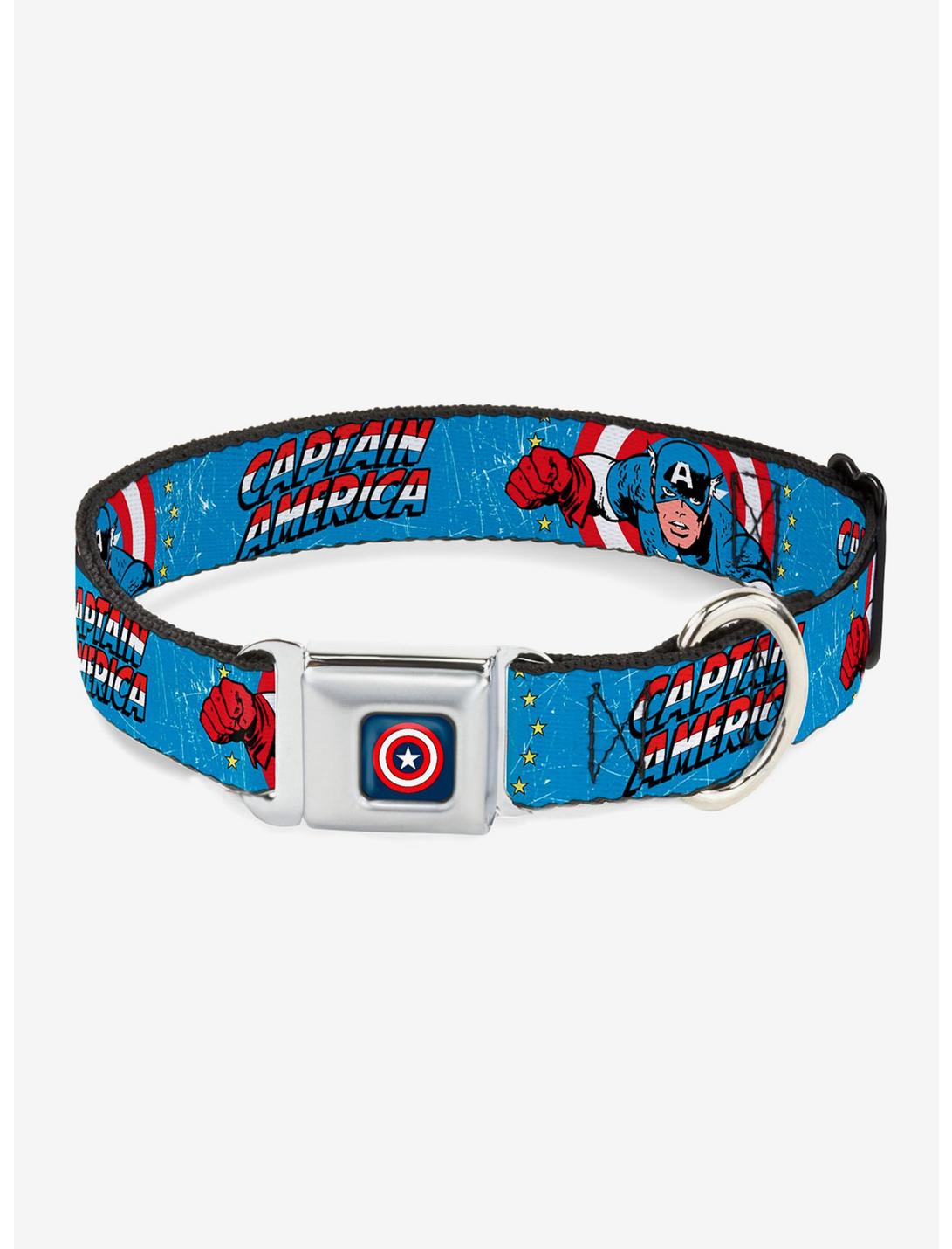Marvel Captain America Weathered Seatbelt Buckle Pet Collar, BLUE, hi-res